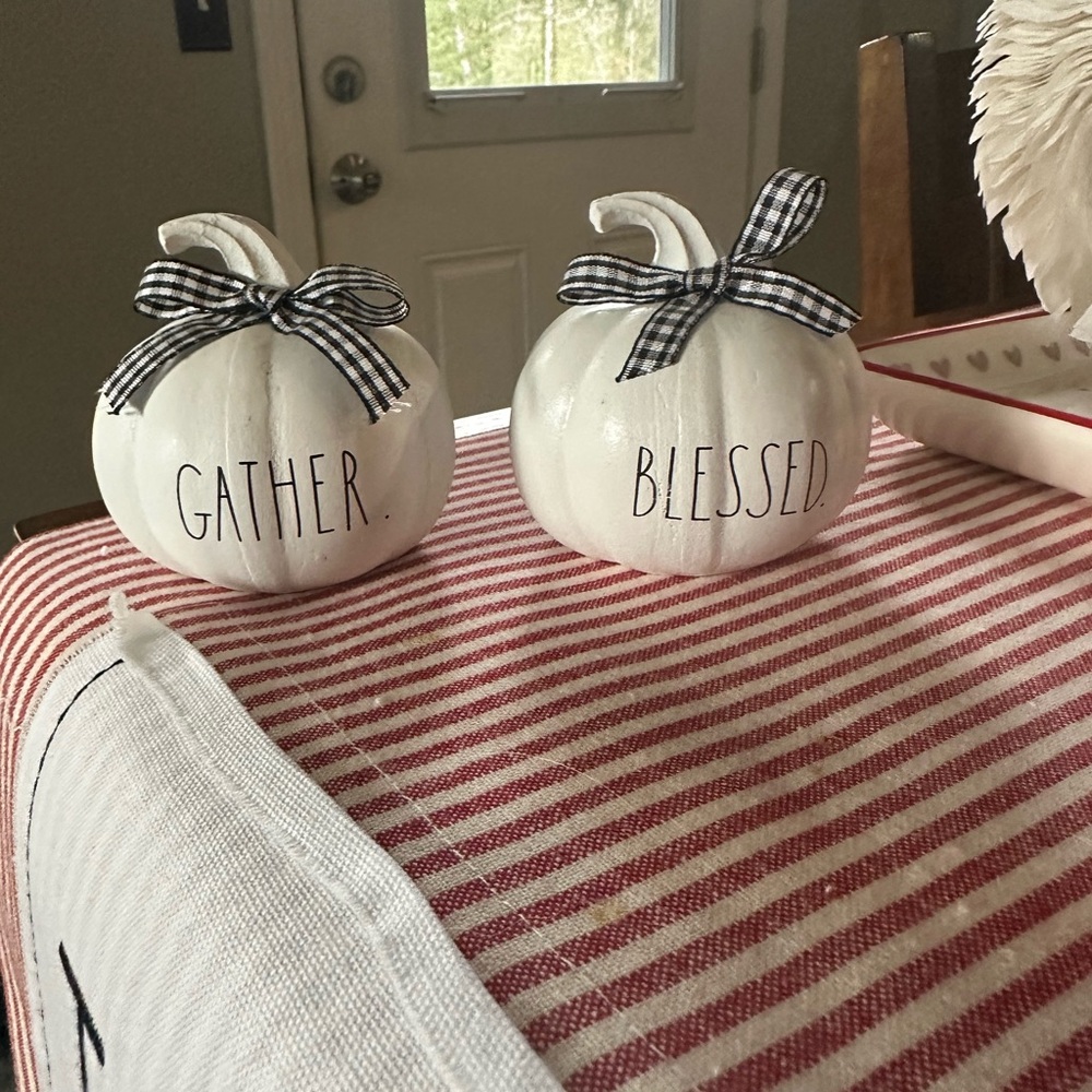 Rae Dunn White Pumpkins with Black Bows